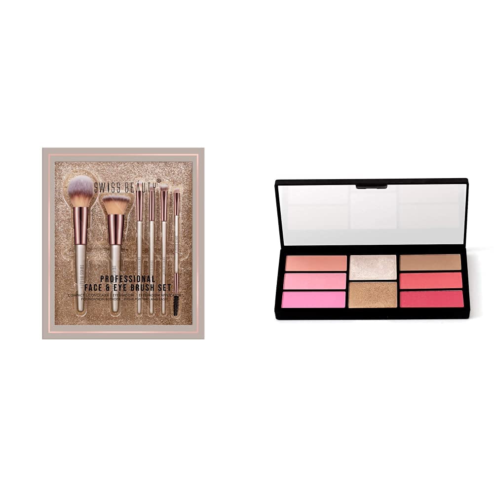 Swiss Beauty Professional Face & Eye Brush Set of 6 with Synthetic Fibres and Easy Blending For Cream, Liquid & Powder Formulation