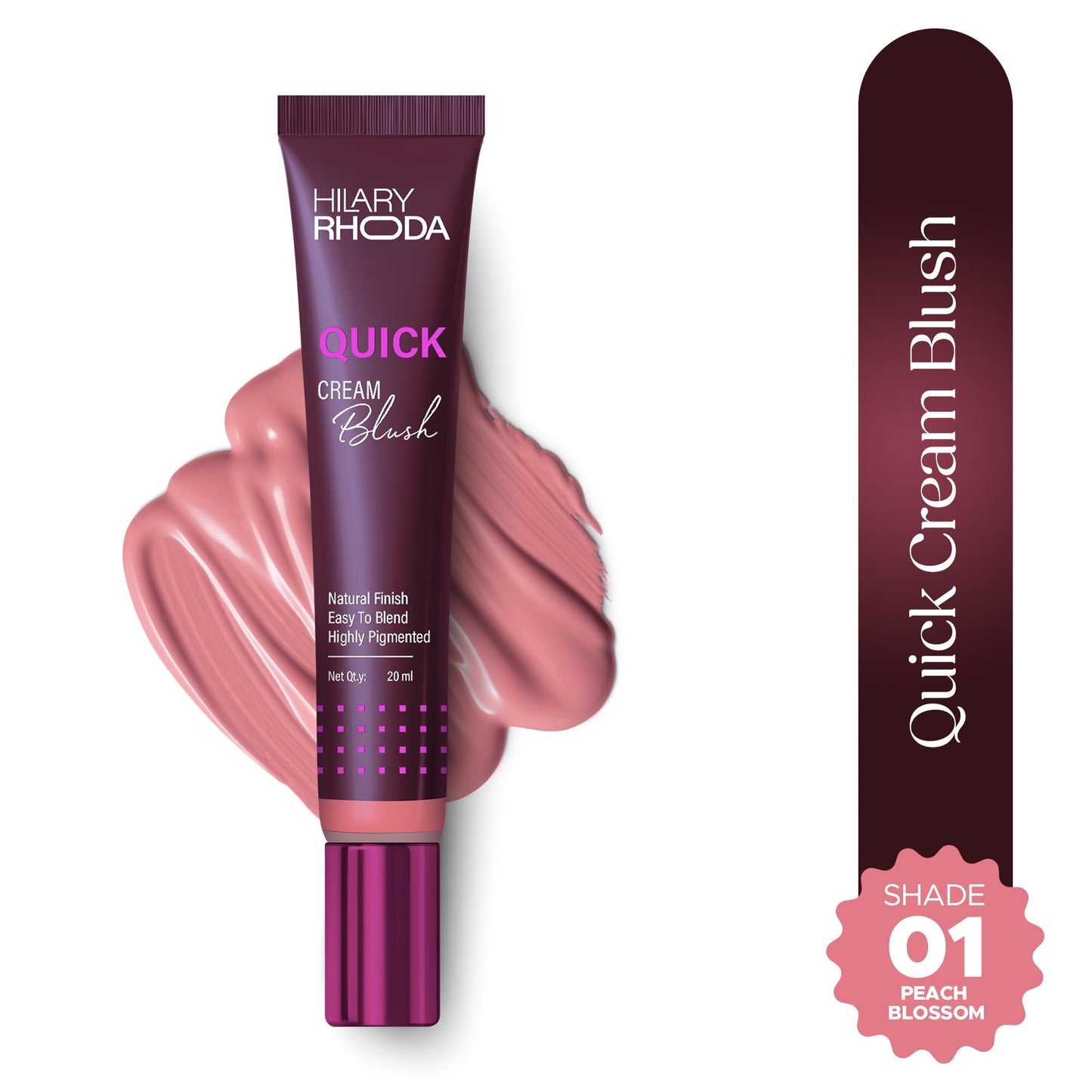 Hilary Rhoda Quick Cream Blush | Highly Pigmented & Dewy Finish | Long-Lasting | Buildable Coverage | Weightless & Easy to Apply | Cream Blush | 20 ml (Mellow Coral - Shade 02)