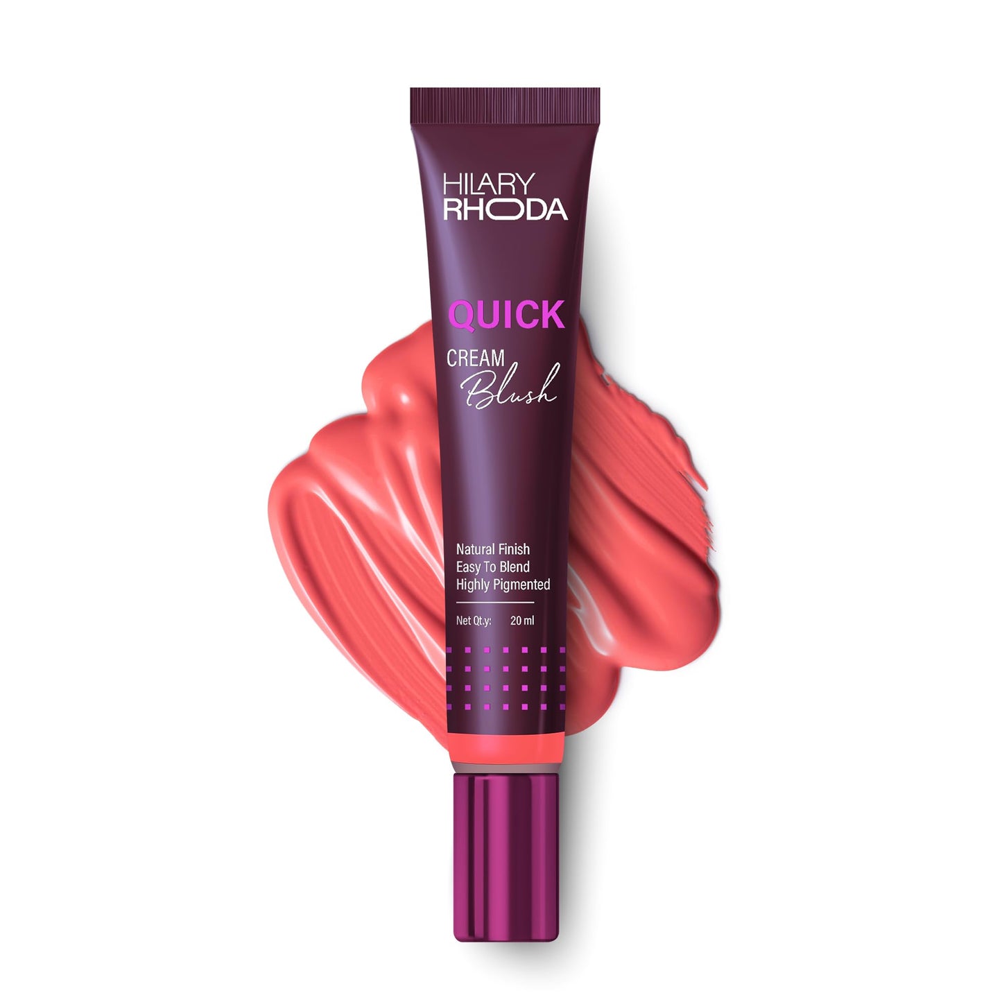 Hilary Rhoda Quick Cream Blush | Highly Pigmented & Dewy Finish | Long-Lasting | Buildable Coverage | Weightless & Easy to Apply | Cream Blush | 20 ml (Mellow Coral - Shade 02)