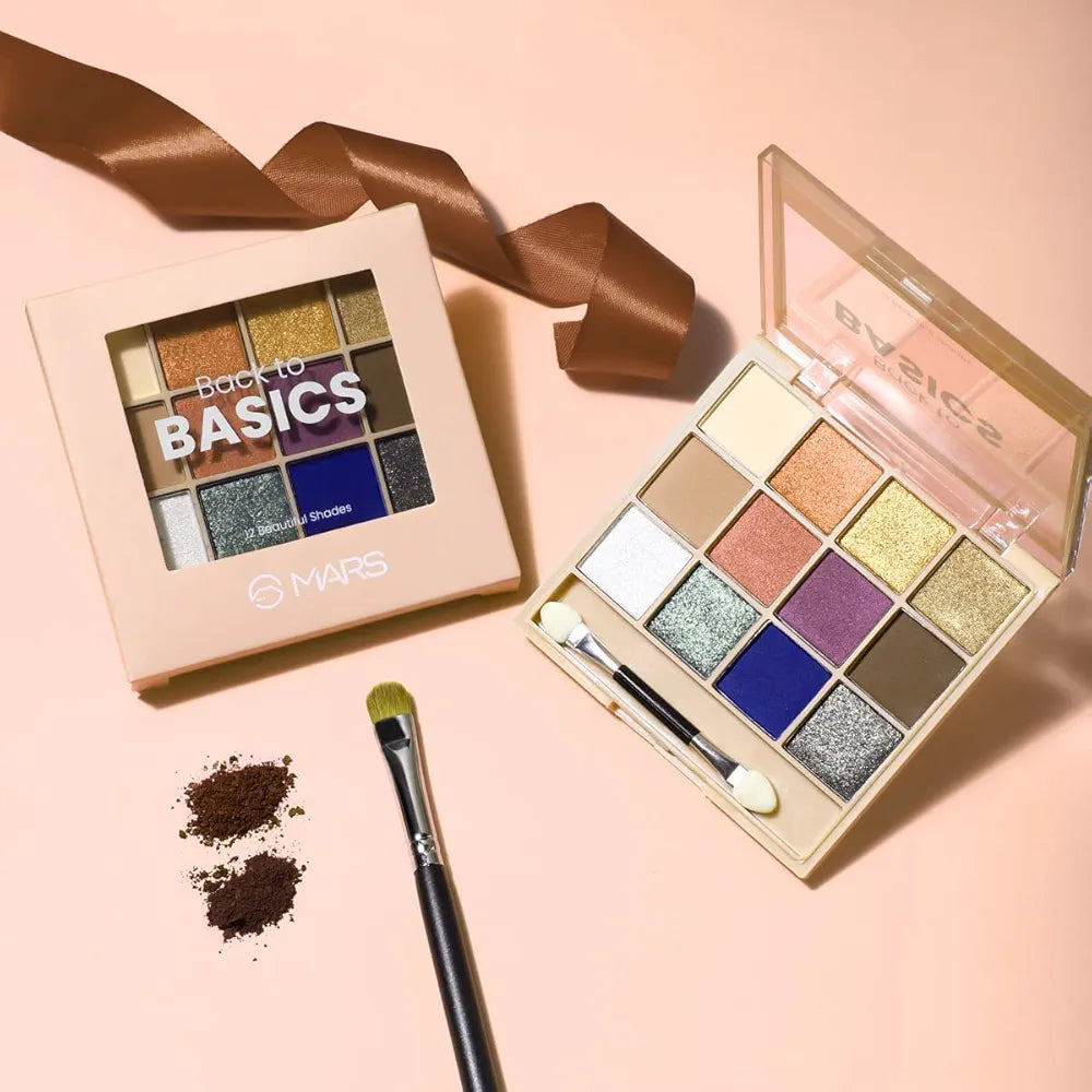 MARS 12 Shades Back to Basics Eyeshadow Palette with Free Applicator | Matte | Shimmer | Beginner Friendly & Long Lasting Eye Shadow Palette