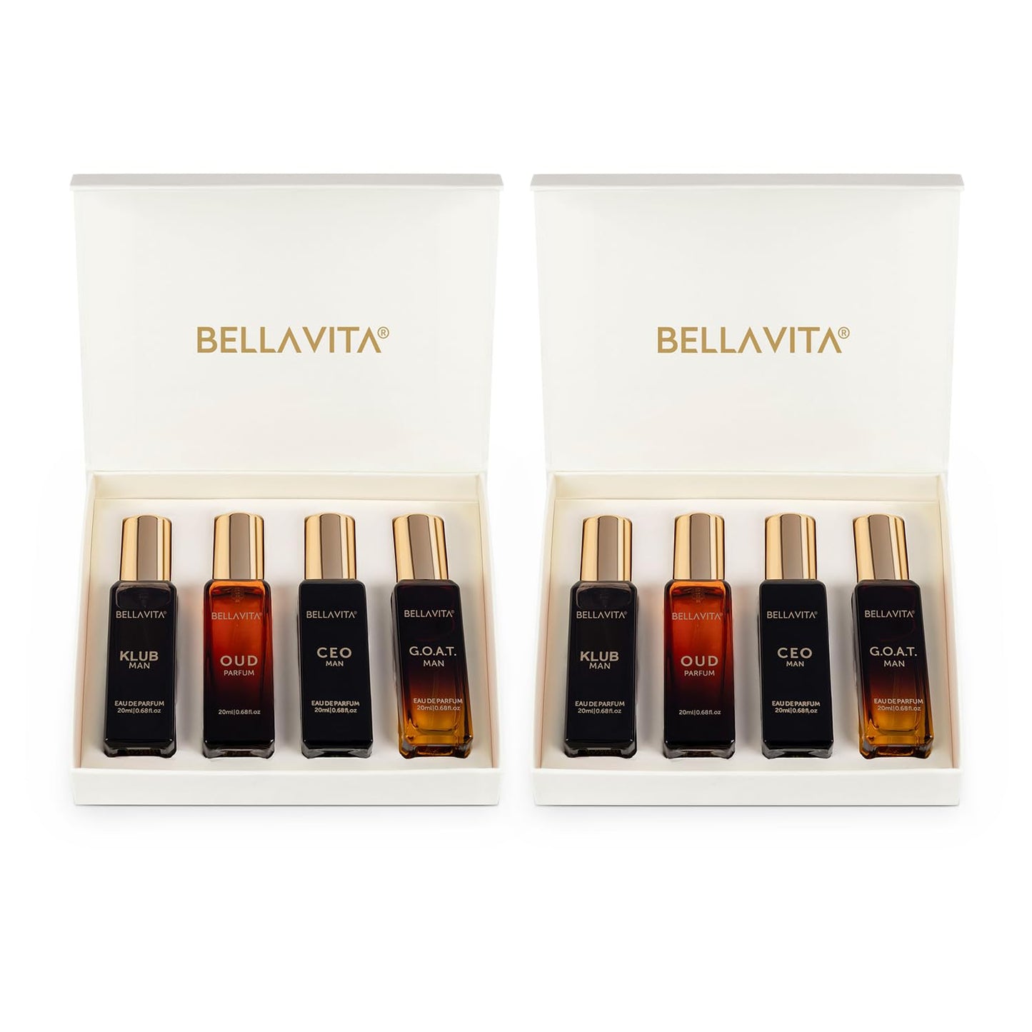 Bella Vita Luxury Long Lasting Men Gift Set | Perfume for Man | 4x20ml | Gifts for Men | Woody, Citrusy, Oud, Premium Fragrance Scent | KLUB, OUD, CEO, G.O.A.T