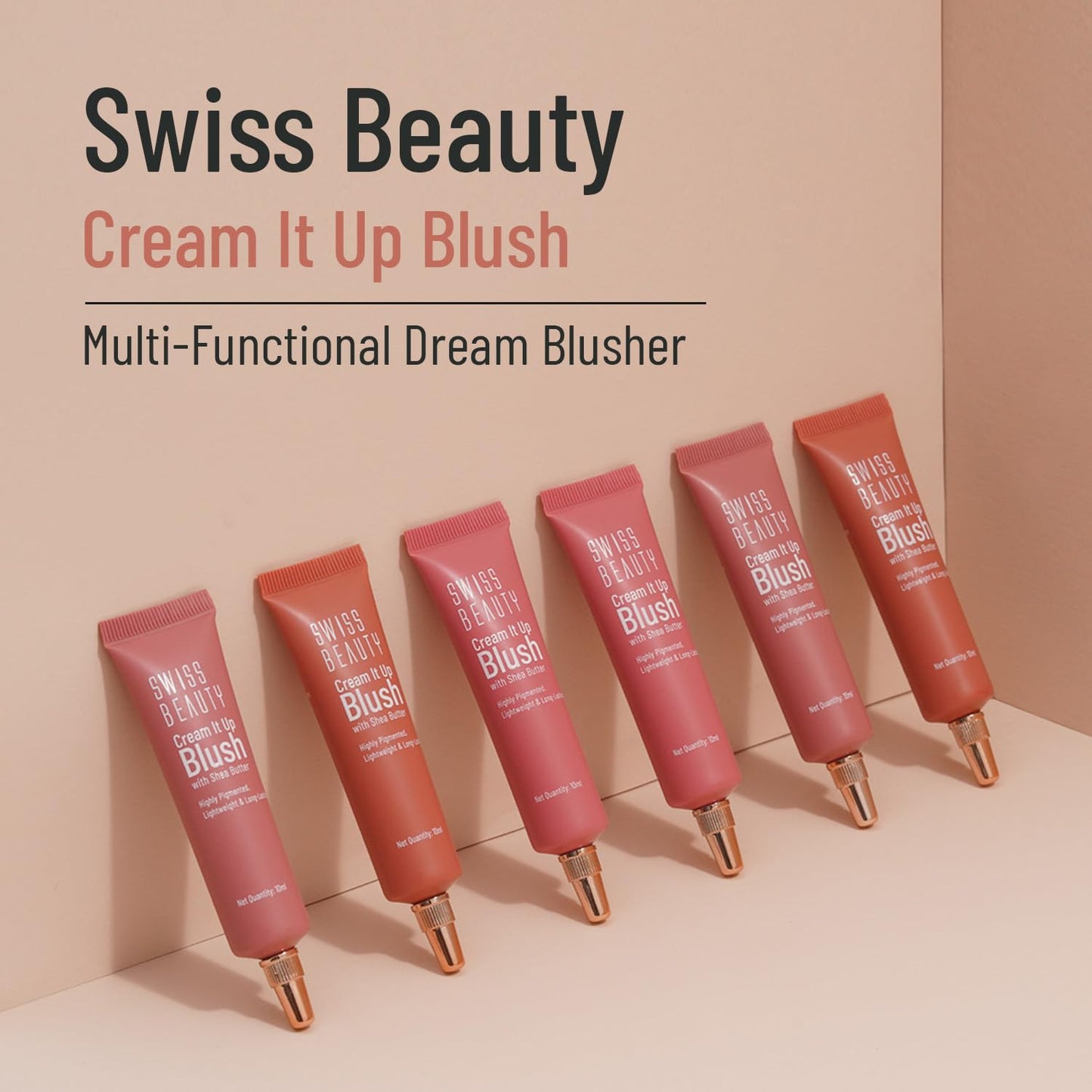 Swiss Beauty Cream It Up Blusher | Highly Pigmented | Long-lasting | Buildable & Blendable | All Skin Types | Shade- Cheeky Peach, 10ml