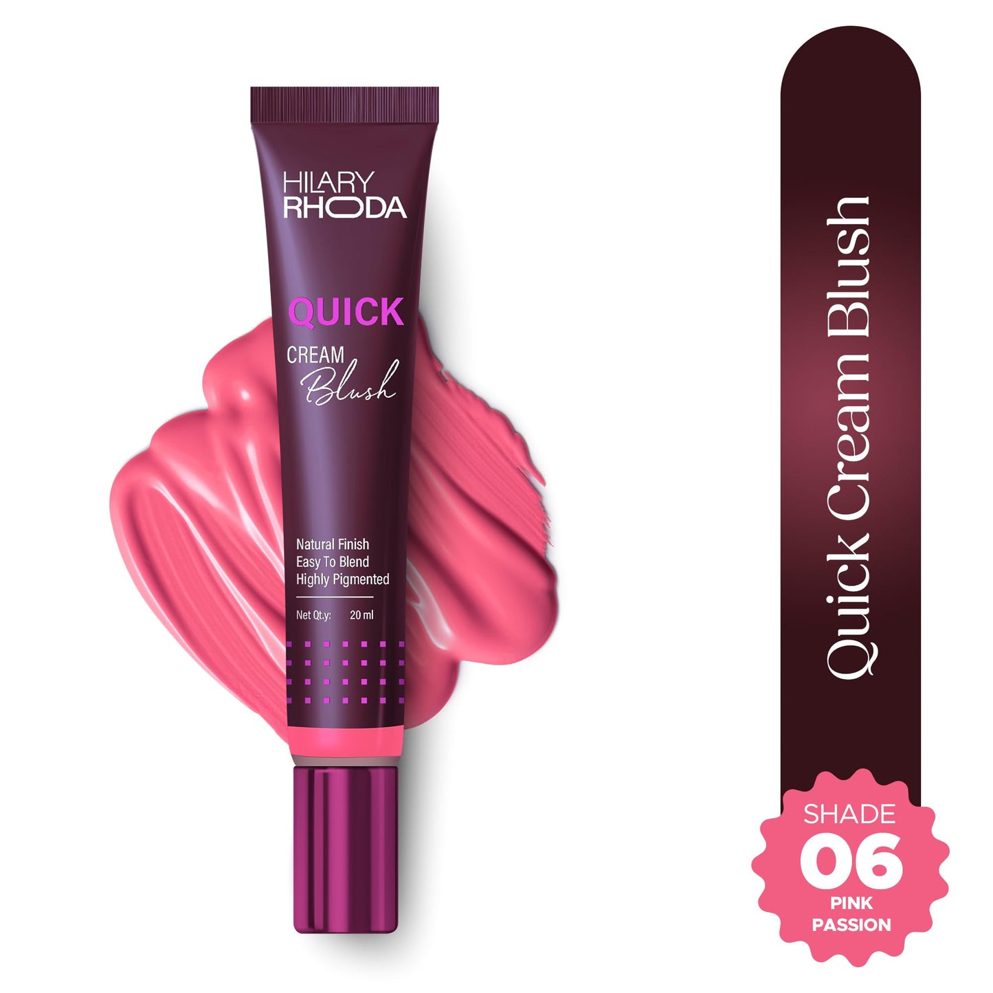 Hilary Rhoda Quick Cream Blush | Highly Pigmented & Dewy Finish | Long-Lasting | Buildable Coverage | Weightless & Easy to Apply | Cream Blush | 20 ml (Mellow Coral - Shade 02)