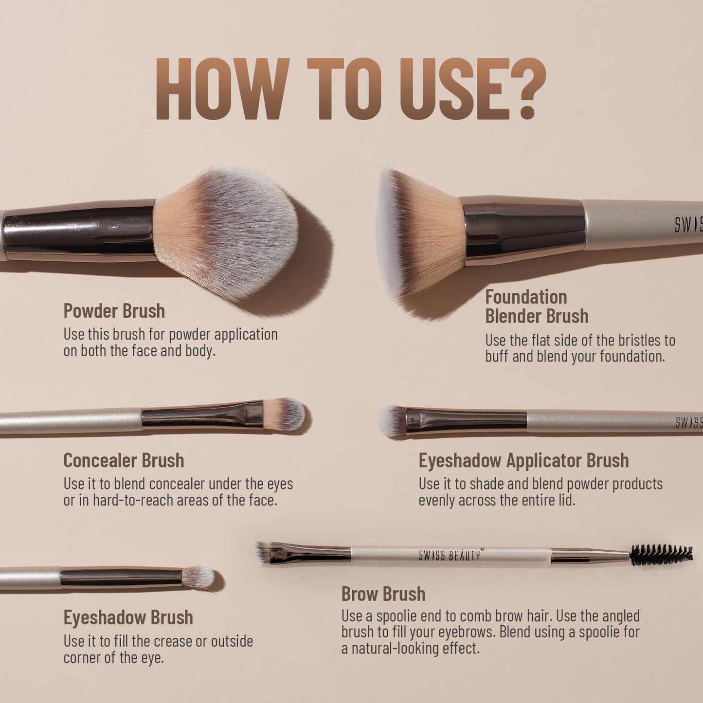 Swiss Beauty Professional Face & Eye Brush Set of 6 with Synthetic Fibres and Easy Blending For Cream, Liquid & Powder Formulation