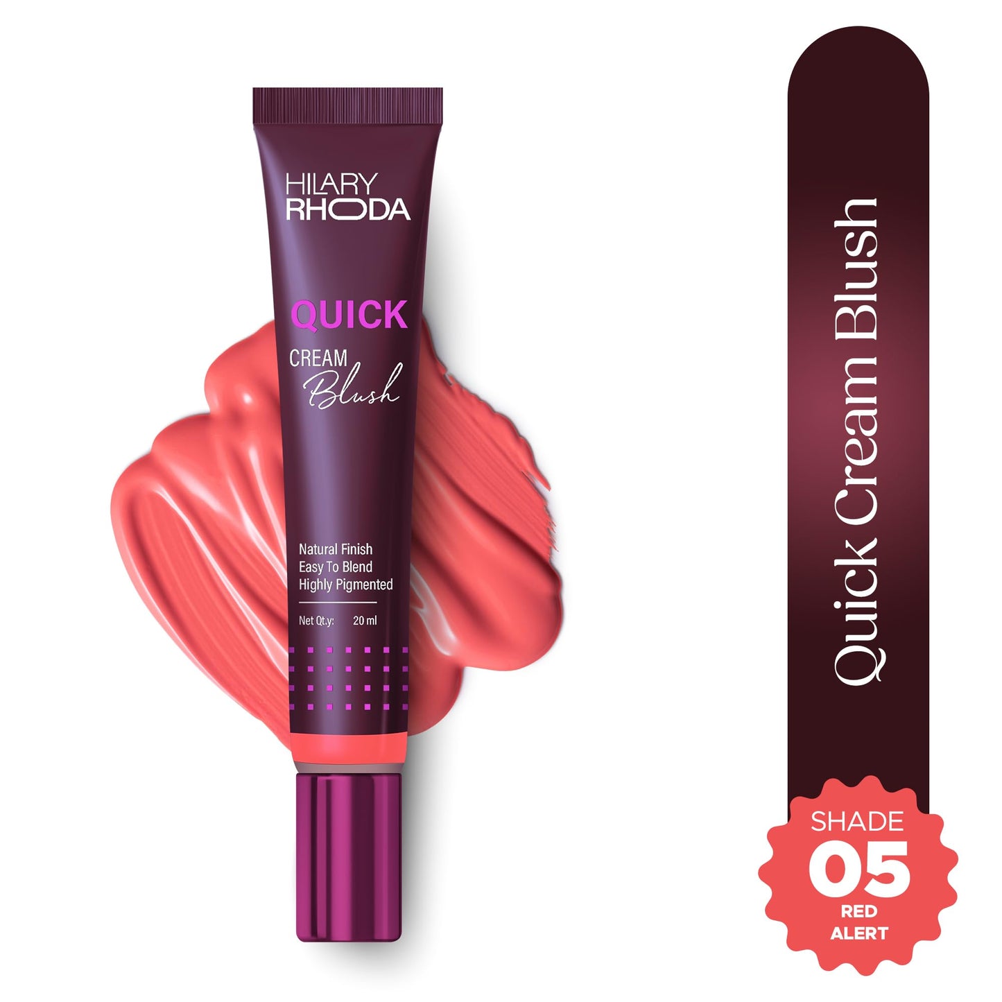 Hilary Rhoda Quick Cream Blush | Highly Pigmented & Dewy Finish | Long-Lasting | Buildable Coverage | Weightless & Easy to Apply | Cream Blush | 20 ml (Mellow Coral - Shade 02)