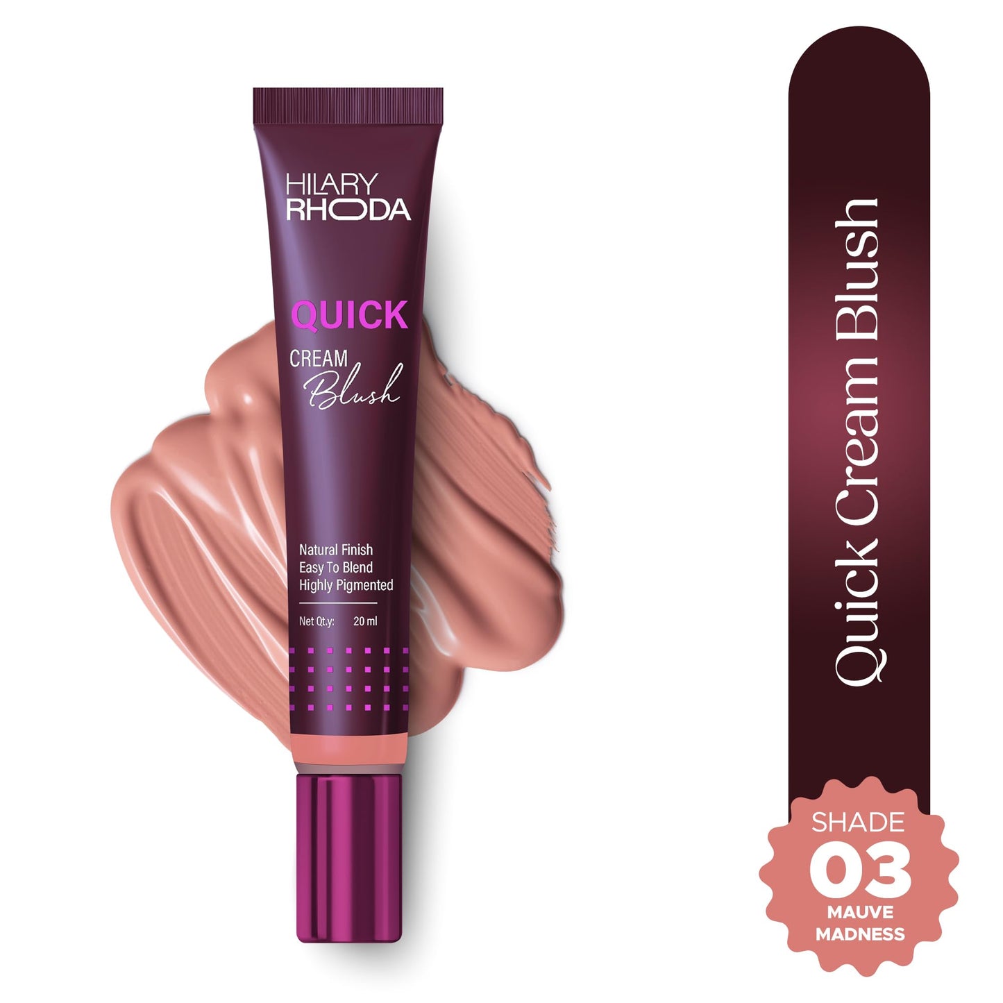 Hilary Rhoda Quick Cream Blush | Highly Pigmented & Dewy Finish | Long-Lasting | Buildable Coverage | Weightless & Easy to Apply | Cream Blush | 20 ml (Mellow Coral - Shade 02)