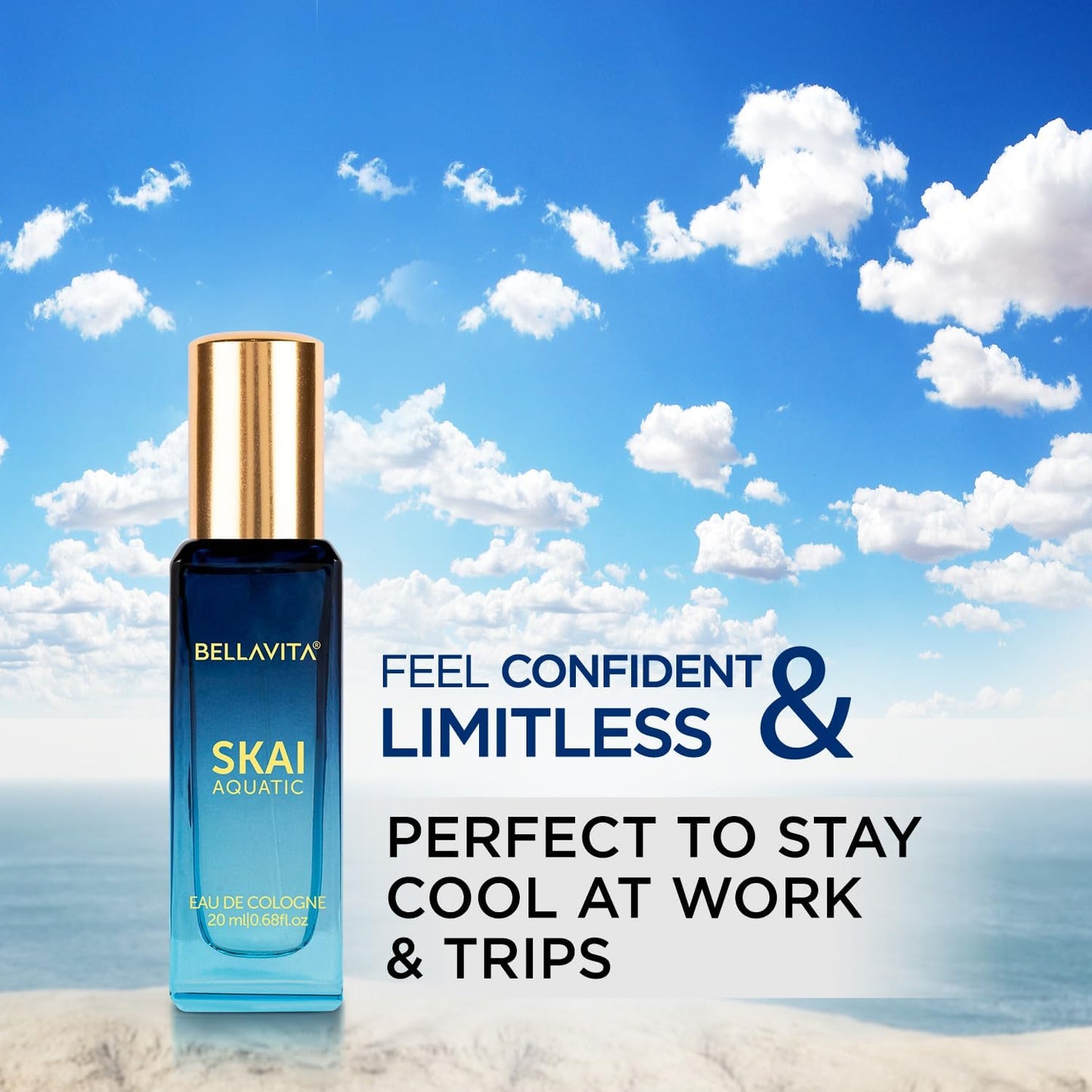 BELLAVITA Skai Aquatic EDC & Fresh EDT | Long Lasting 2x20ml Perfume for Man and Woman | with Bergamot, Ylang Ylang, Pink Pepper | Premium Unisex Fragrance for Men & Women