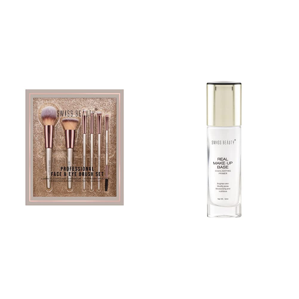 SWISS BEAUTY SB-F01, Professional Face Eye Brush Set, Silver (Pack Of 6) & Make-Up Fixer & Ultimate Eyeshadow Palette Kit-3 Sb-706, Shade-03-Multicolor