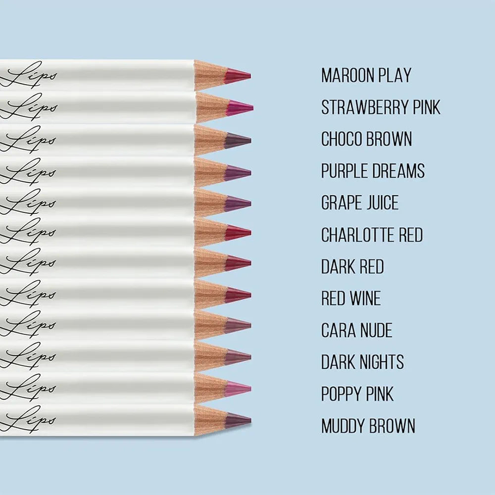Glam21 Loaded Lips Matte Lip Liner | Set Of 12 | Long-Lasting | Waterproof | Transfer-Proof Matte Finish | One-Stroke Color Application | Non-Drying, 1.1gm Each