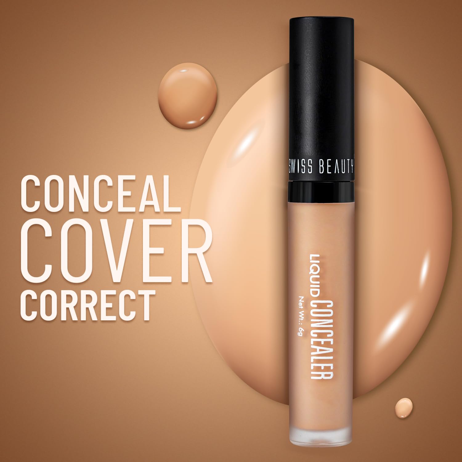 Swiss Beauty Liquid Light Weight Concealer With Full Coverage, Easily Blendable Concealer For Face Make-Up With Matte Finish | Shade- 04 Medium - Beige, 6g