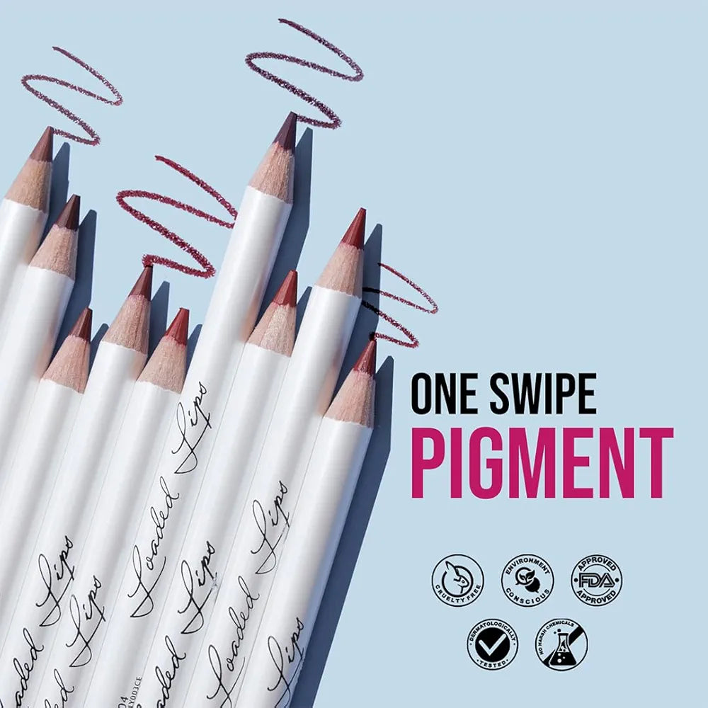 Glam21 Loaded Lips Matte Lip Liner | Set Of 12 | Long-Lasting | Waterproof | Transfer-Proof Matte Finish | One-Stroke Color Application | Non-Drying, 1.1gm Each