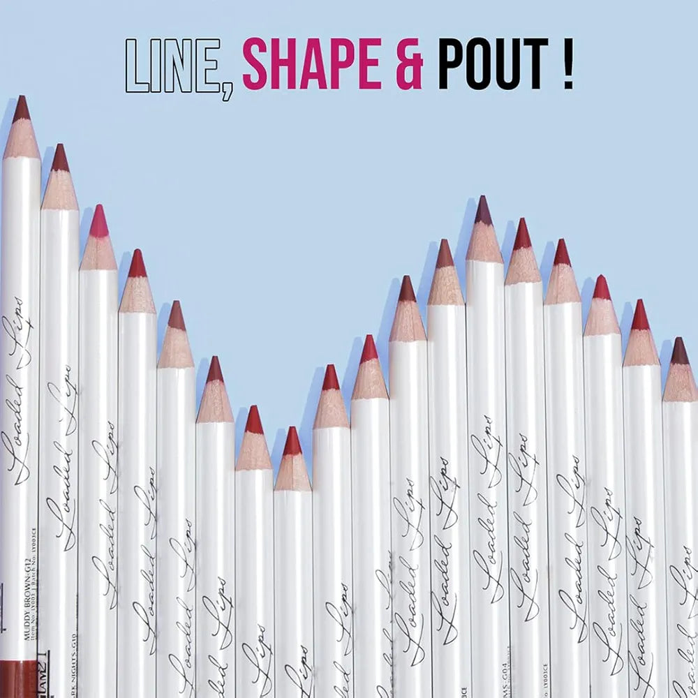 Glam21 Loaded Lips Matte Lip Liner | Set Of 12 | Long-Lasting | Waterproof | Transfer-Proof Matte Finish | One-Stroke Color Application | Non-Drying, 1.1gm Each