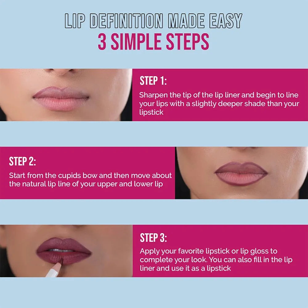 Glam21 Loaded Lips Matte Lip Liner | Set Of 12 | Long-Lasting | Waterproof | Transfer-Proof Matte Finish | One-Stroke Color Application | Non-Drying, 1.1gm Each