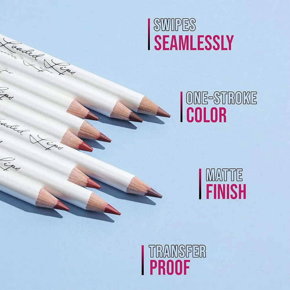 Glam21 Loaded Lips Matte Lip Liner | Set Of 12 | Long-Lasting | Waterproof | Transfer-Proof Matte Finish | One-Stroke Color Application | Non-Drying, 1.1gm Each