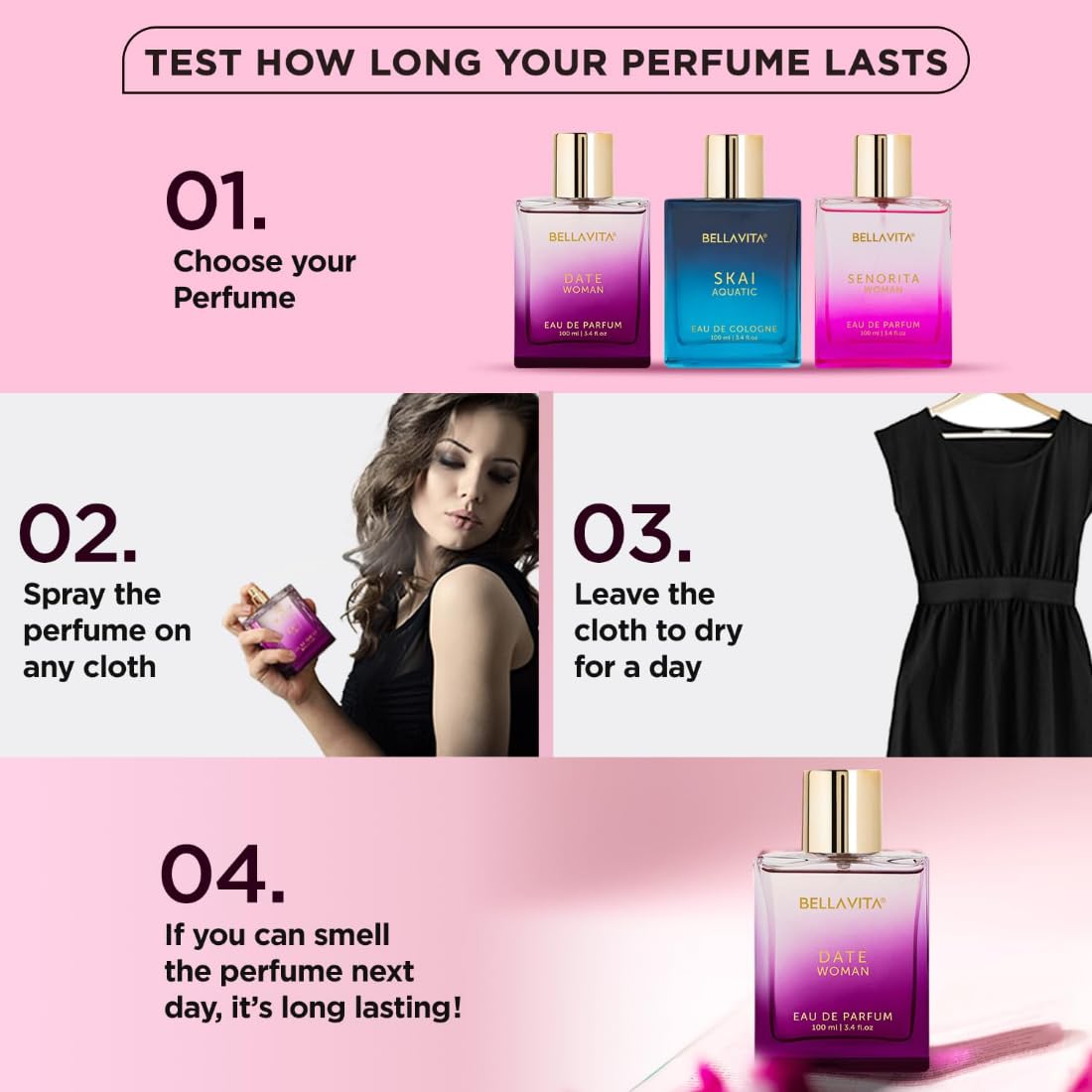 Bella Vita Luxury Date Woman Long Lasting Perfume for Women | EDP 100ml | Pink Pepper, Jasmine & Vanilla | Floral, Woody & Fruity Premium | Fragrance You’ll Love