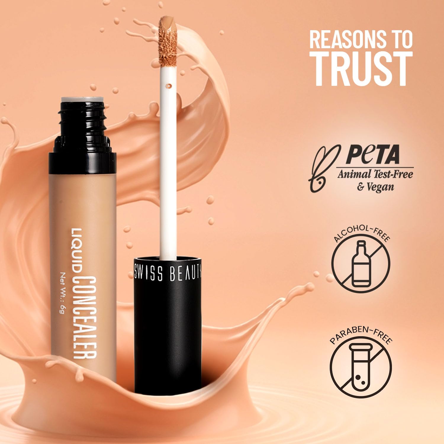 Swiss Beauty Liquid Light Weight Concealer With Full Coverage, Easily Blendable Concealer For Face Make-Up With Matte Finish | Shade- 04 Medium - Beige, 6g