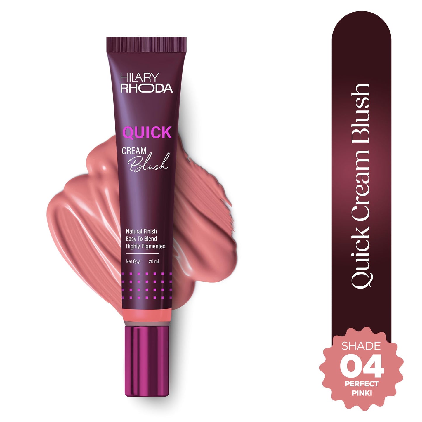 Hilary Rhoda Quick Cream Blush | Highly Pigmented & Dewy Finish | Long-Lasting | Buildable Coverage | Weightless & Easy to Apply | Cream Blush | 20 ml (Mellow Coral - Shade 02)