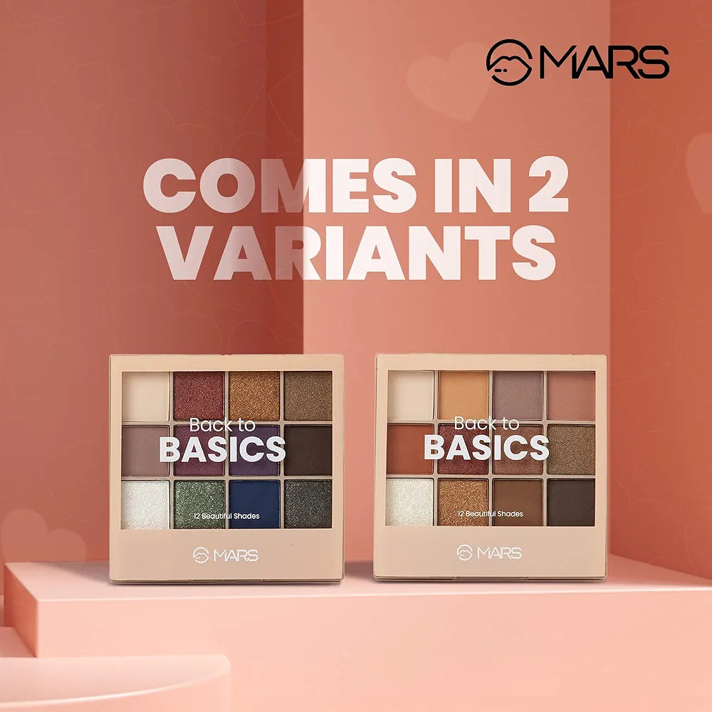 MARS 12 Shades Back to Basics Eyeshadow Palette with Free Applicator | Matte | Shimmer | Beginner Friendly & Long Lasting Eye Shadow Palette  