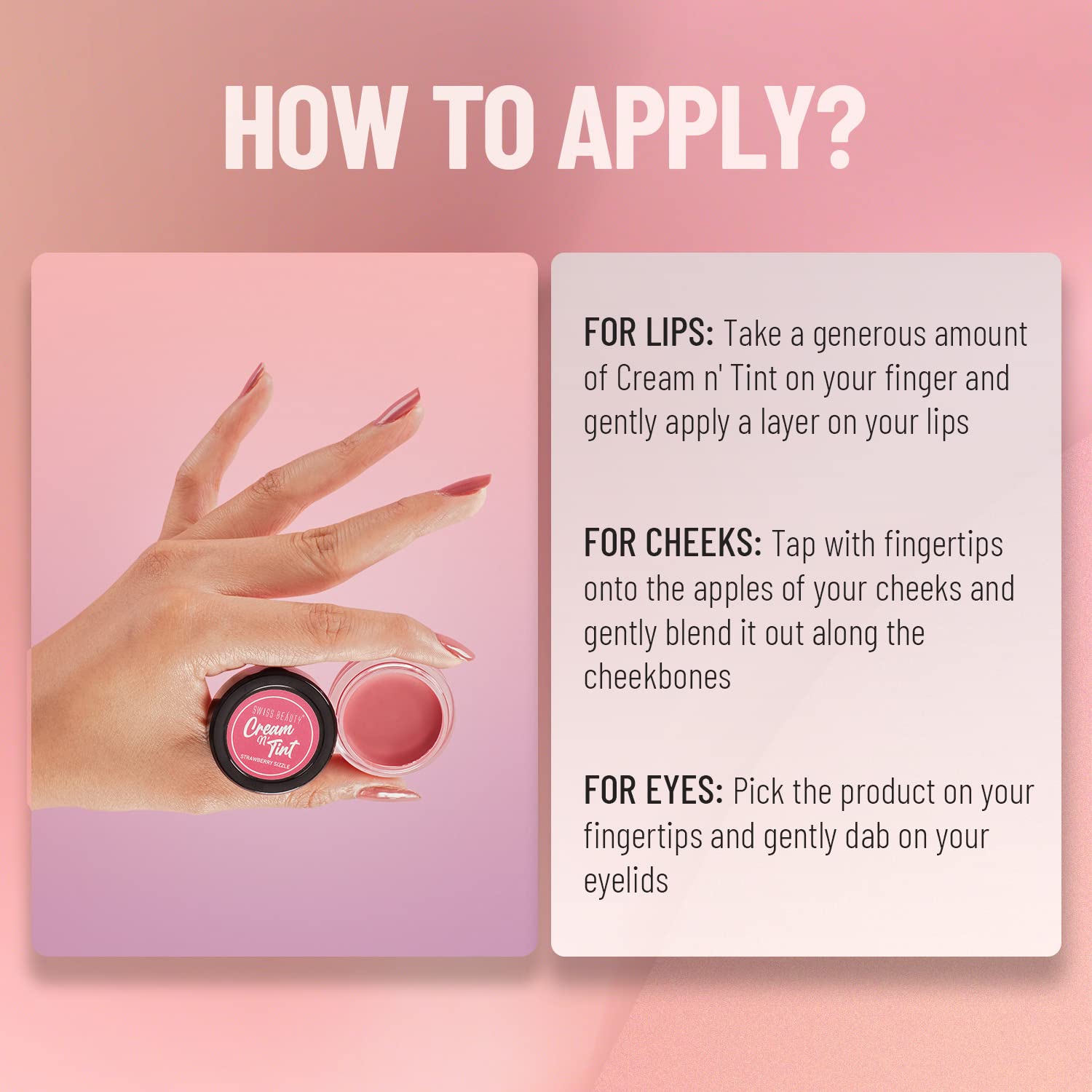 Swiss Beauty Lip, Cheek And Eyeshadow Tint With Goodness Of Vitamin E And Olive Oil | Natural Flushing Glow | Long Lasting Nourishment | Sls & Paraben Free | Shade - Rose Apple, 8Gm|
