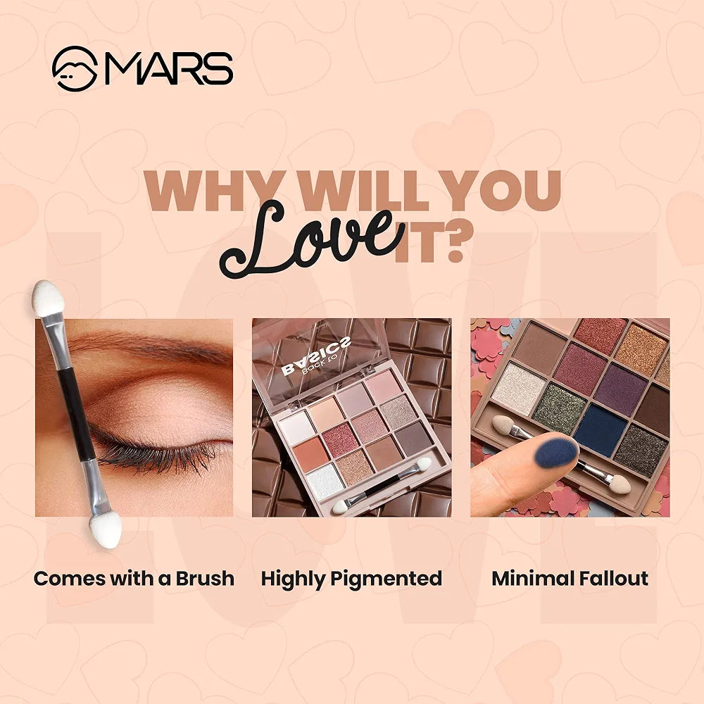 MARS 12 Shades Back to Basics Eyeshadow Palette with Free Applicator | Matte | Shimmer | Beginner Friendly & Long Lasting Eye Shadow Palette  