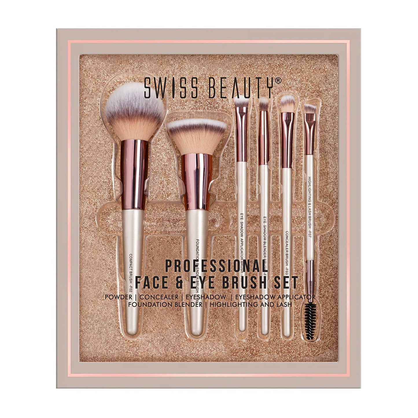 SWISS BEAUTY SB-F01, Professional Face Eye Brush Set, Silver (Pack Of 6) & Make-Up Fixer & Ultimate Eyeshadow Palette Kit-3 Sb-706, Shade-03-Multicolor