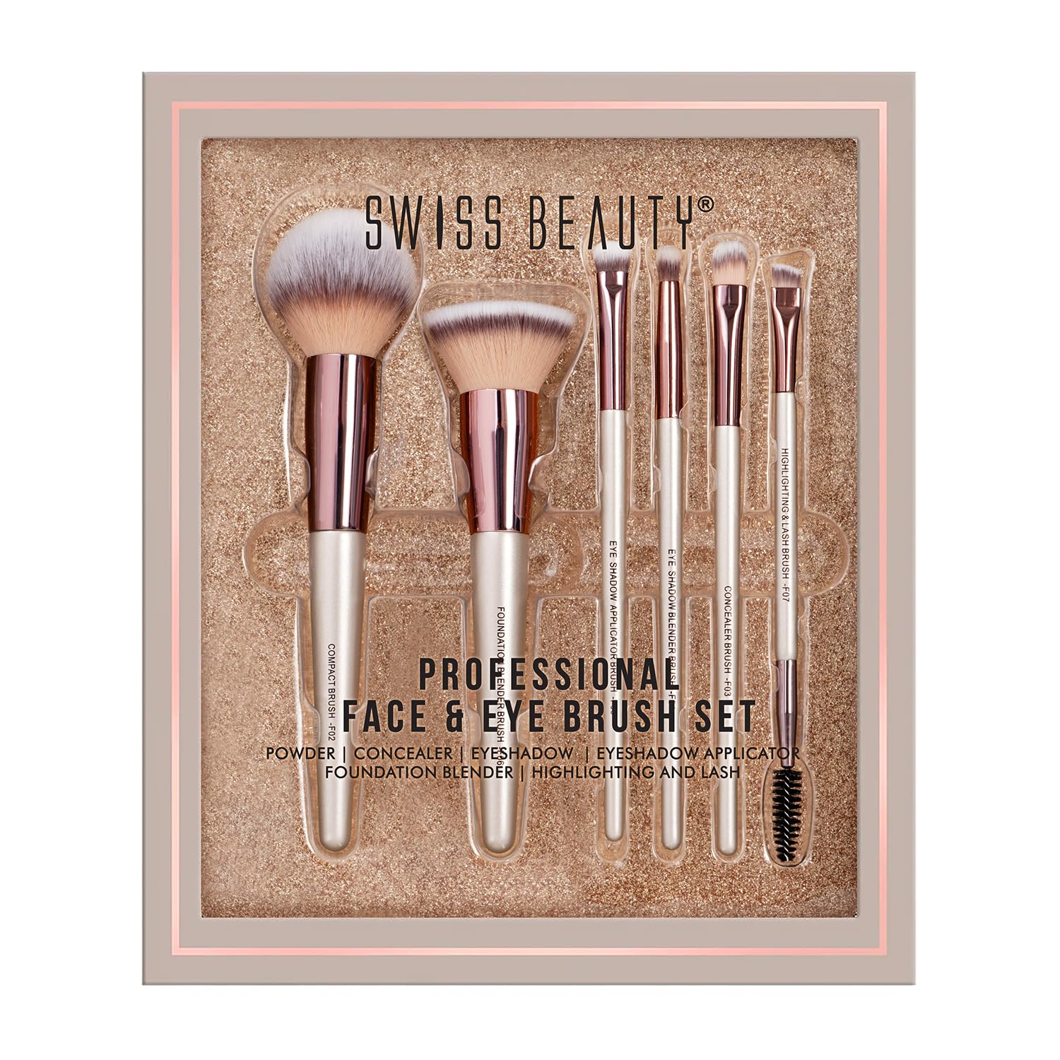 SWISS BEAUTY SB-F01, Professional Face Eye Brush Set, Silver (Pack Of 6) & Make-Up Fixer & Ultimate Eyeshadow Palette Kit-3 Sb-706, Shade-03-Multicolor