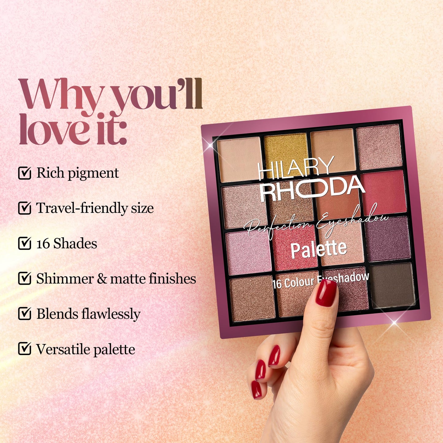 Hilary Rhoda Perfection Eyeshadow Palette|Highly Pigmented Eyeshadow Palette|Matte&Shimmer Finish|Long Lasting Eyeshadow For Women|Blendable Eyeshadow|20.8G|16 Shades (Shade 3),Multicolor